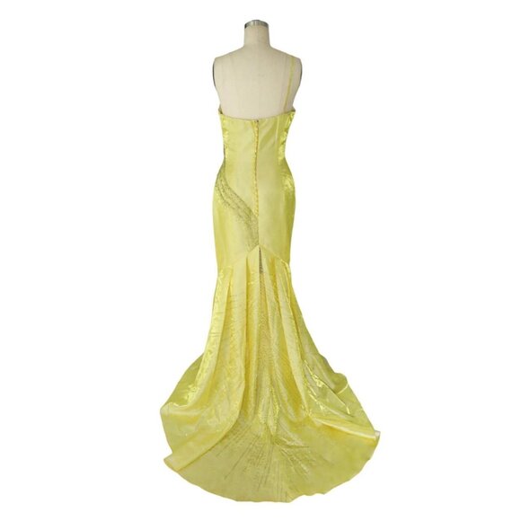 Vtg Size 4 Sparkly Yellow Beaded One Shoulder Mermaid Cocktail Evening Gown - Picture 3 of 7